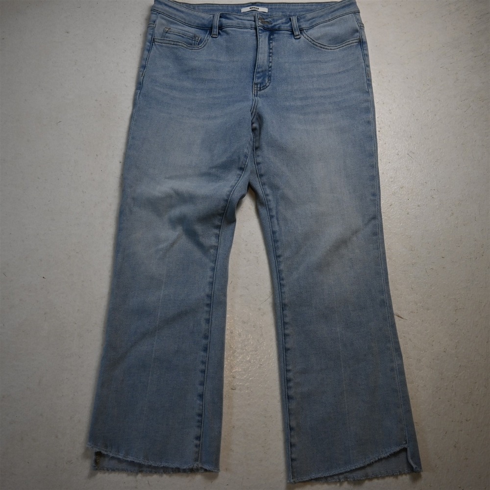 Bayeas 32 High Rise Flared Cropped Raw Hem Light Stretch Denim Womens Jeans